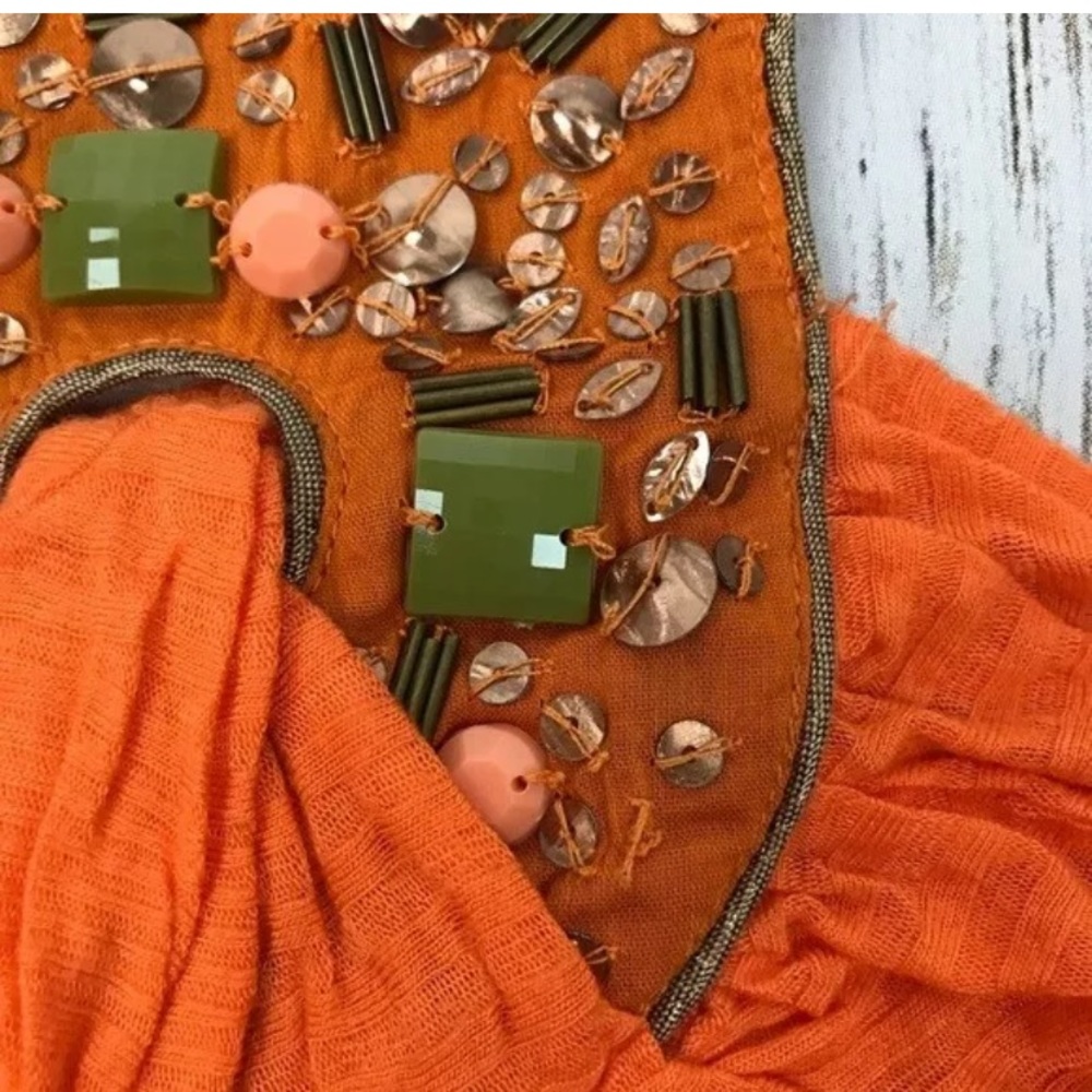Free People Tangerine Beaded Halter Top Sz Small - Picture 3 of 5
